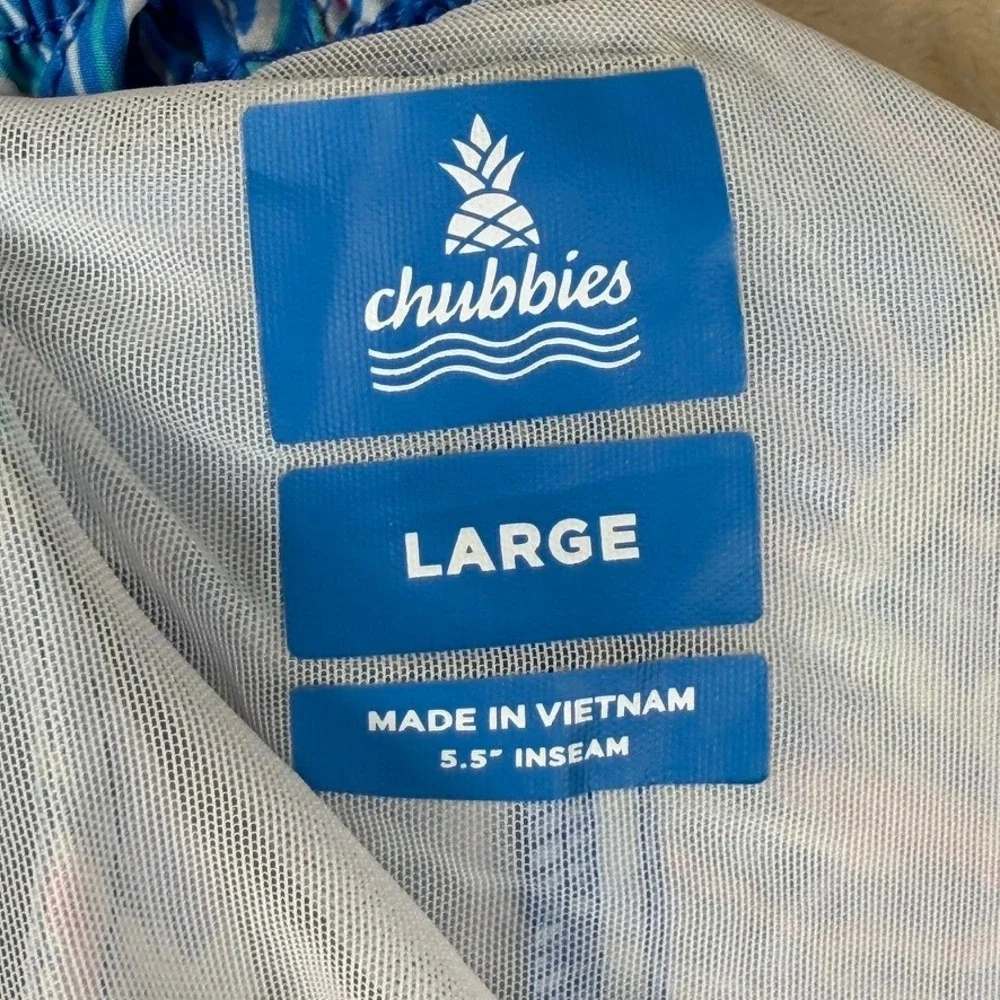 Chubbies Mens Blue Palm Leaf Print Swim Trunks Large Beachwear Coastal Preppy